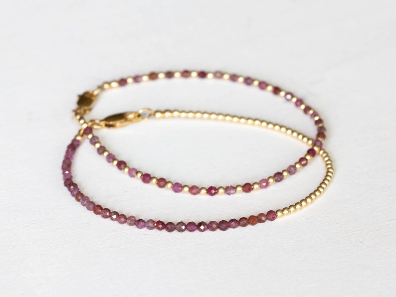 Dainty Ruby Bracelet, Sterling Silver or Rose Gold Filled, Delicate July Birthstone Stacking Jewelry, Single or Set