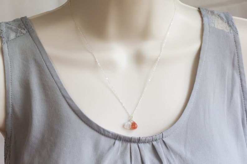 Moonstone & Sunstone Pendant on Rose Gold Filled or Sterling Silver Chain, Sunstone Necklace, Moonstone Jewelry, Oxidized Silver