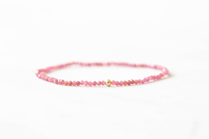 Rhodochrosite Stretch Bracelet, Ultra Dainty Beaded Pink Gemstone Jewelry, Small Faceted Beads on Stretchy Elastic