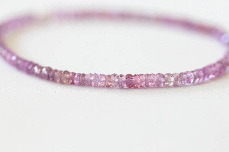 Purple Sapphire Stretch Bracelet, Faceted Natural Gemstone Elastic Jewelry
