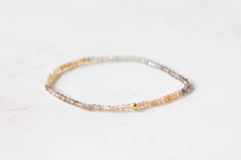 Dainty Shaded Moonstone Stretch Bracelet, Delicate Grey Brown Chocolate Gemstone Elastic Jewelry, Multi Colored Gemstone