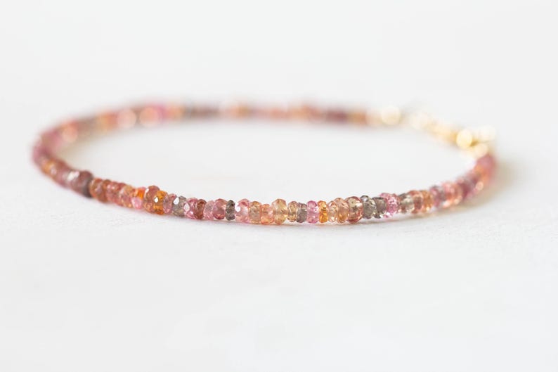 Brown and Peach Sapphire Bracelet, Dainty September Shaded Birthstone Jewelry, Sterling Silver or Rose Gold Fill