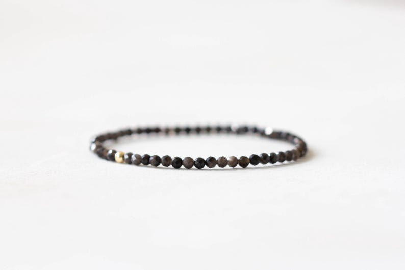Obsidian Stretch Bracelet, Dainty Beaded Black Gemstone Jewelry Jewelry