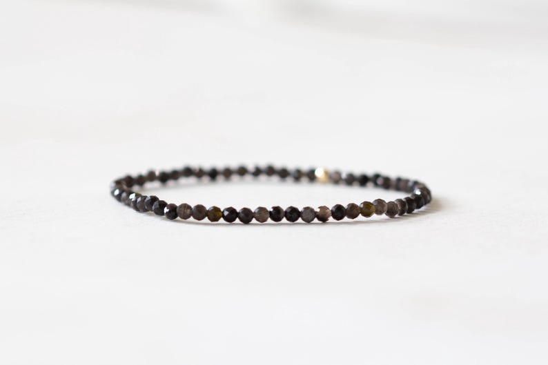 Obsidian Stretch Bracelet, Dainty Beaded Black Gemstone Jewelry Jewelry