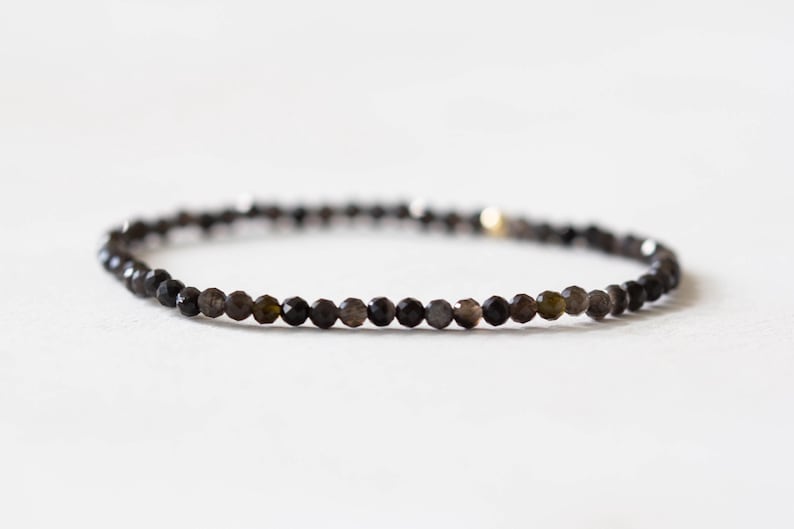 Obsidian Stretch Bracelet, Dainty Beaded Black Gemstone Jewelry Jewelry