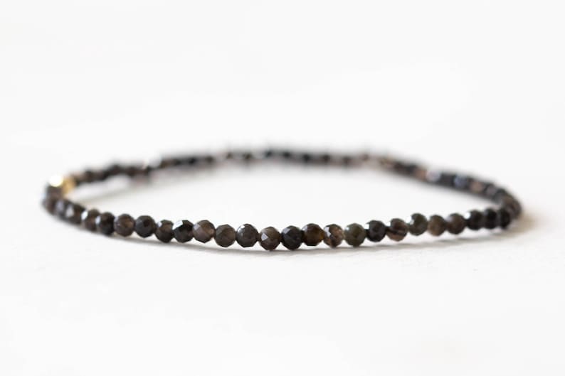 Obsidian Stretch Bracelet, Dainty Beaded Black Gemstone Jewelry Jewelry