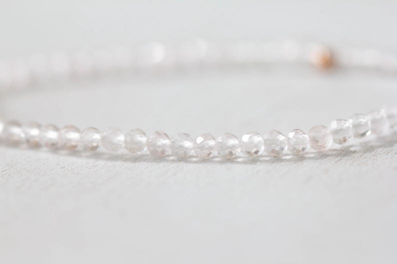 Dainty Rose Quartz Bracelet, Pale Pink Gemstone Jewelry, Delicate Beaded Stretch Bracelet