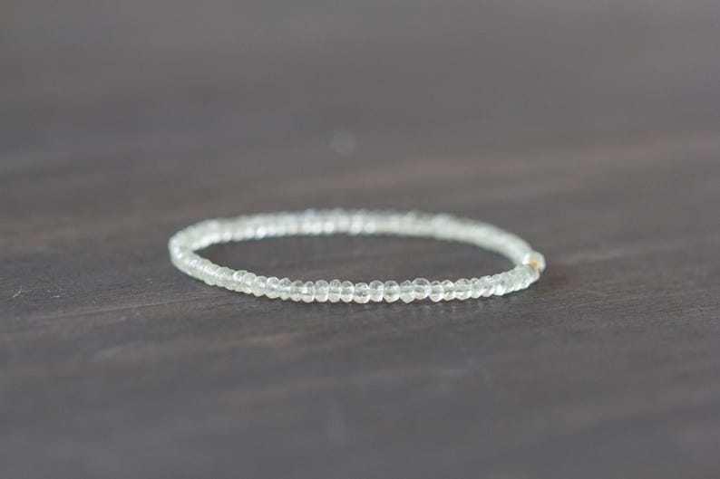 Prasiolite Stretch Bracelet, Dainty Beaded Light Green Gemstone Jewelry, Green Amethyst