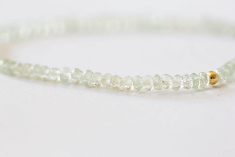 Prasiolite Stretch Bracelet, Dainty Beaded Light Green Gemstone Jewelry, Green Amethyst