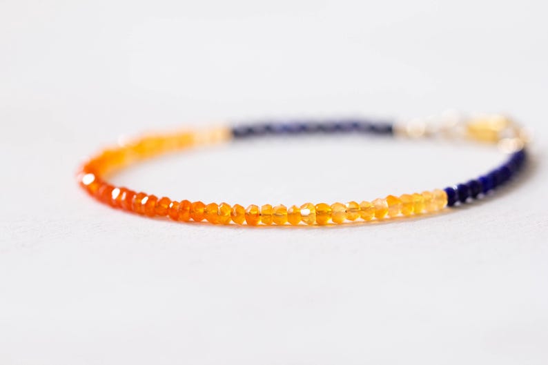 Carnelian & Lapis Bracelet, Beaded Lapis Lazuli Jewelry, Orange Blue Gemstone Stacking Bracelet