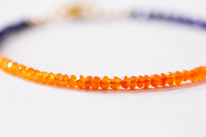 Carnelian & Lapis Bracelet, Beaded Lapis Lazuli Jewelry, Orange Blue Gemstone Stacking Bracelet