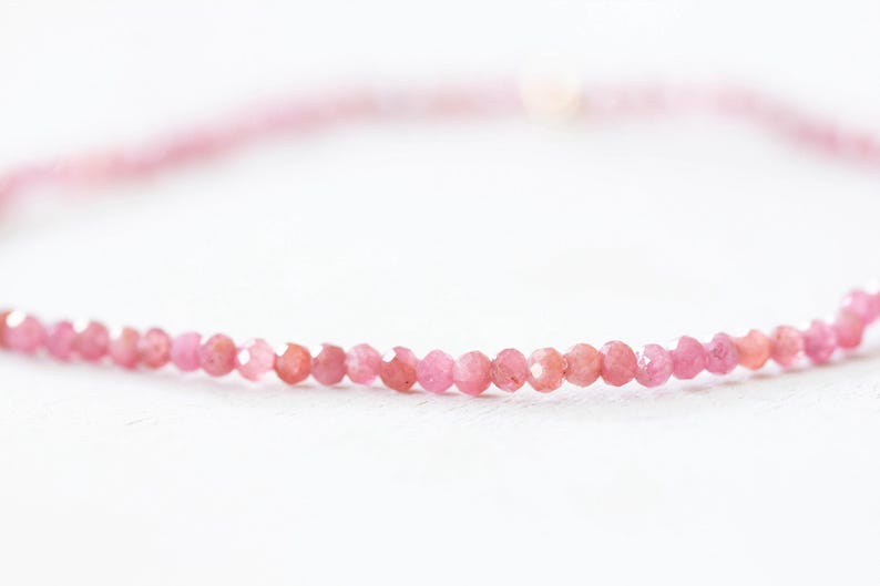 Rhodochrosite Stretch Bracelet, Ultra Dainty Beaded Pink Gemstone Jewelry, Small Faceted Beads on Stretchy Elastic