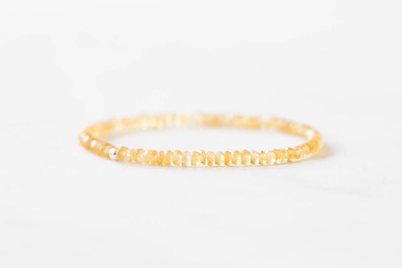 Citrine Stretch Bracelet, Delicate Beaded November Birthstone Jewelry, Elastic Stacking Bracelet