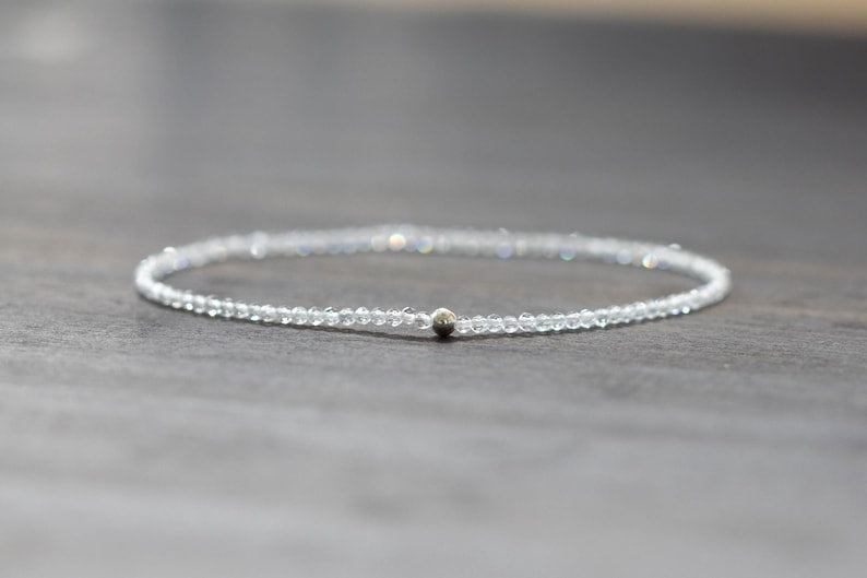 Dainty Rainbow Moonstone Bracelet, Delicate Beaded Blue Flash Jewelry, June Birthstone Crystal Gift