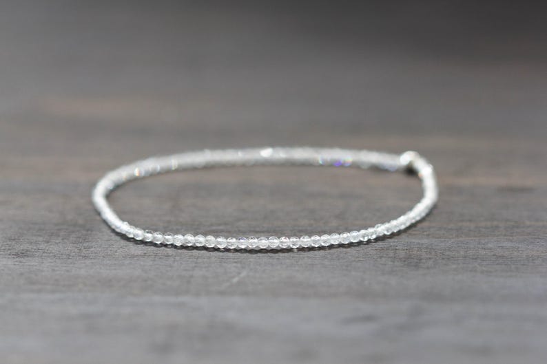 Dainty Rainbow Moonstone Bracelet, Delicate Beaded Blue Flash Jewelry, June Birthstone Crystal Gift