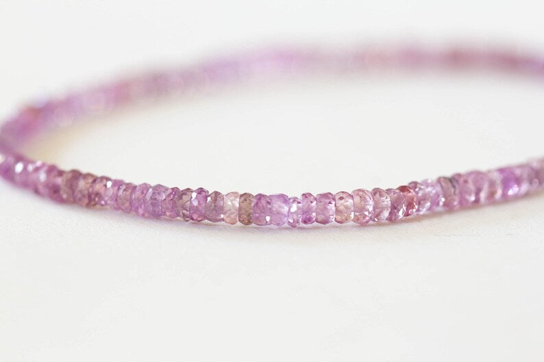 Purple Sapphire Stretch Bracelet, Faceted Natural Gemstone Elastic Jewelry