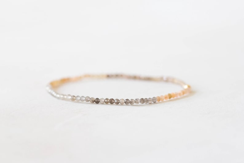 Dainty Shaded Moonstone Stretch Bracelet, Delicate Grey Brown Chocolate Gemstone Elastic Jewelry, Multi Colored Gemstone