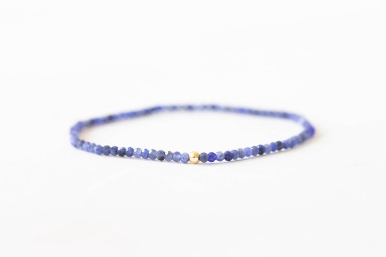 Dainty Sodalite Stretch Bracelet, Ultra Delicate Faceted Beaded Blue Gemstone Jewelry