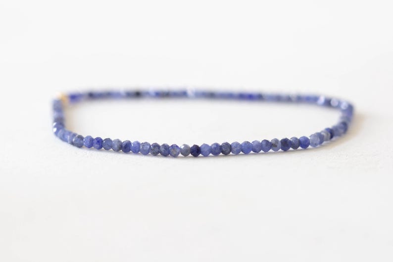 Dainty Sodalite Stretch Bracelet, Ultra Delicate Faceted Beaded Blue Gemstone Jewelry