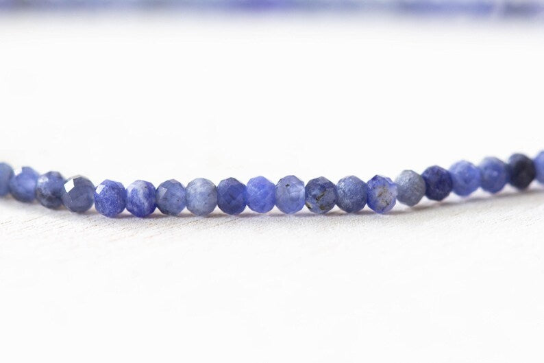 Dainty Sodalite Stretch Bracelet, Ultra Delicate Faceted Beaded Blue Gemstone Jewelry
