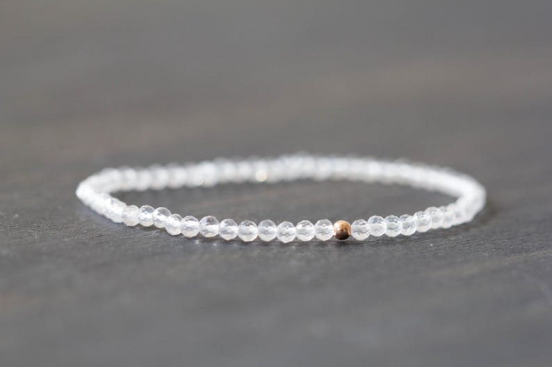 Dainty Rose Quartz Bracelet, Pale Pink Gemstone Jewelry, Delicate Beaded Stretch Bracelet
