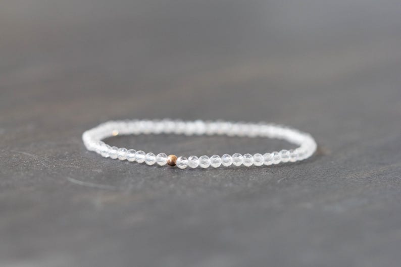 Dainty Rose Quartz Bracelet, Pale Pink Gemstone Jewelry, Delicate Beaded Stretch Bracelet