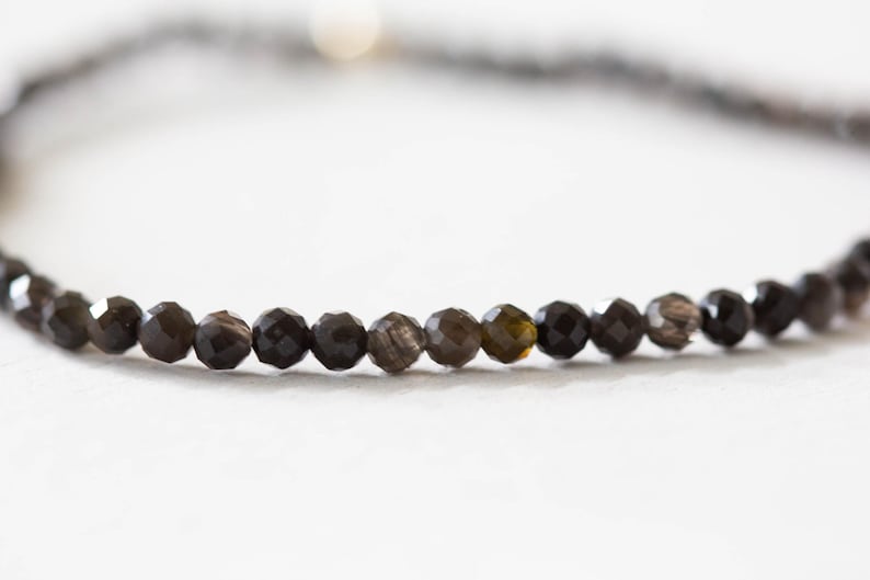 Obsidian Stretch Bracelet, Dainty Beaded Black Gemstone Jewelry Jewelry
