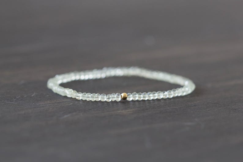 Prasiolite Stretch Bracelet, Dainty Beaded Light Green Gemstone Jewelry, Green Amethyst