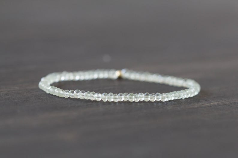 Prasiolite Stretch Bracelet, Dainty Beaded Light Green Gemstone Jewelry, Green Amethyst