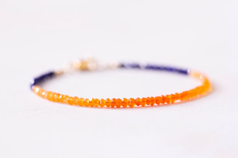 Carnelian & Lapis Bracelet, Beaded Lapis Lazuli Jewelry, Orange Blue Gemstone Stacking Bracelet