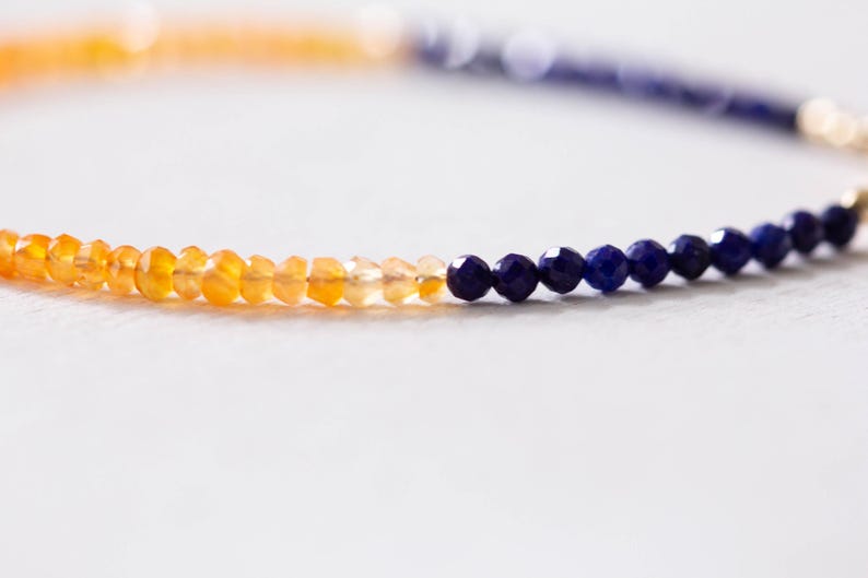 Carnelian & Lapis Bracelet, Beaded Lapis Lazuli Jewelry, Orange Blue Gemstone Stacking Bracelet