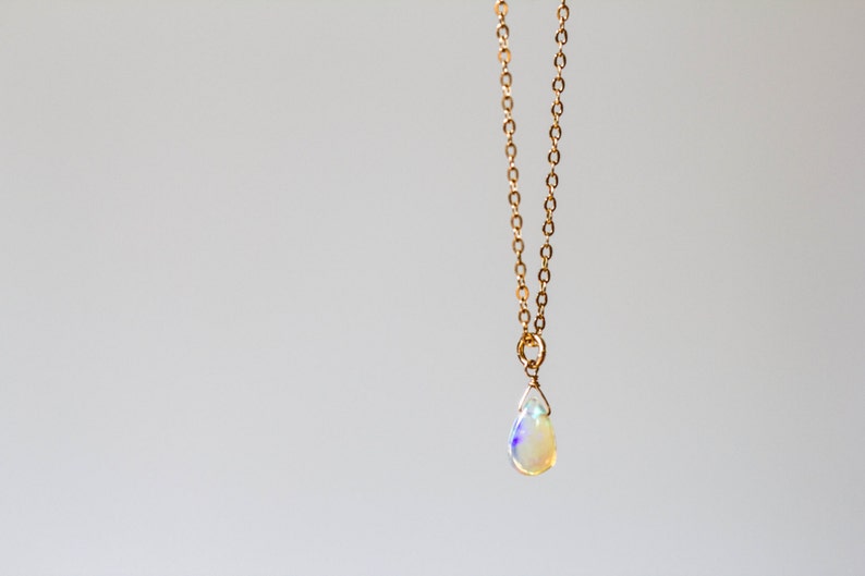 Tiny Opal Pendant on Rose Gold Filled, Oxidized Sterling or Sterling Silver Chain, Delicate Welo Opal Necklace, Genuine Opal Layering