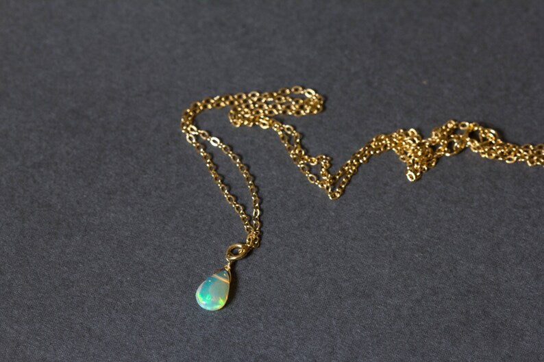 Tiny Opal Pendant on Rose Gold Filled, Oxidized Sterling or Sterling Silver Chain, Delicate Welo Opal Necklace, Genuine Opal Layering