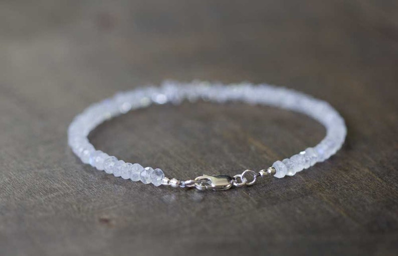 Beaded Rainbow Moonstone Bracelet with Herkimer Diamond, Delicate Moonstone Layering Bracelet, Gemstone Stackable Bracelet, Herkimer Jewelry