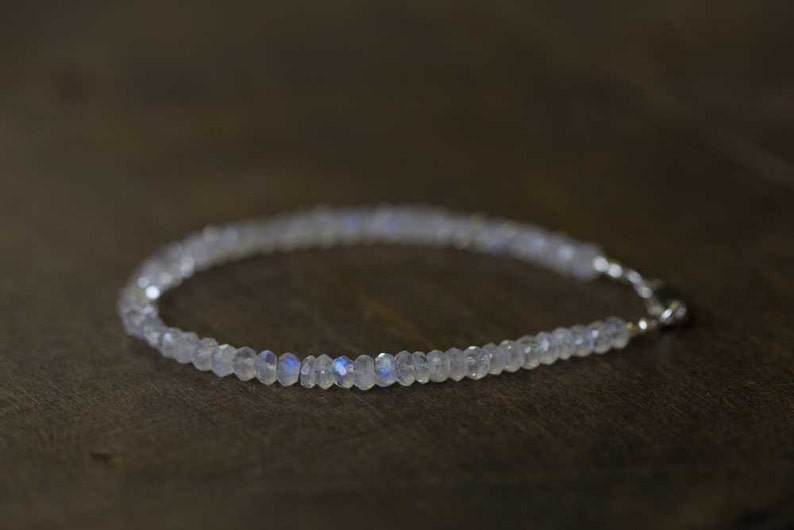 Beaded Rainbow Moonstone Bracelet with Herkimer Diamond, Delicate Moonstone Layering Bracelet, Gemstone Stackable Bracelet, Herkimer Jewelry