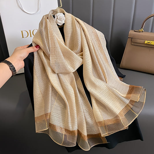 [Warm Polyester Shawl] Breathable & Warm Polyester Shawl, Elegant Striped Scarf for Women, 100% Polyester Yarn-Dyed, Sun-Proof, Non-Stretch, Versatile Long Scarf for Spring, Autumn, Winter, Going Out - No Feathers