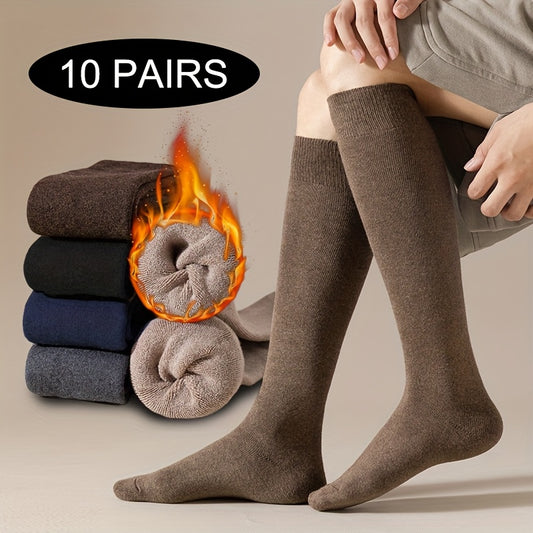 10 Pairs Men'S Long Socks Autumn and Winter Anti-Odor Calf Socks Thickened Velvet Towel Warm High-Top Knee-High Socks Gift for Elderly or Friends Winter Socks