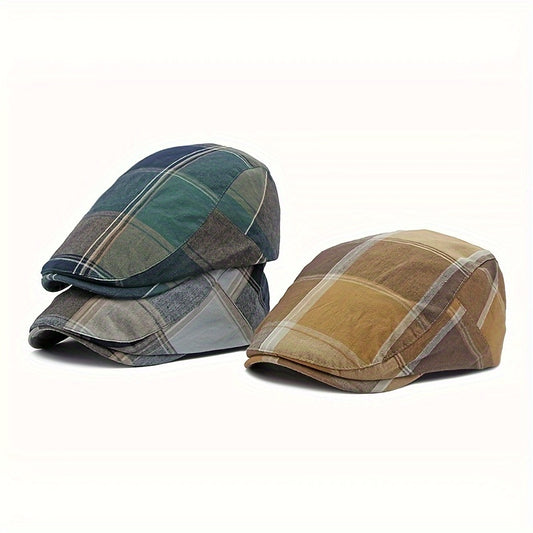 1pc Men&apos;s Classic Plaid Beret Cap, British Beret News Hat Golf Hat