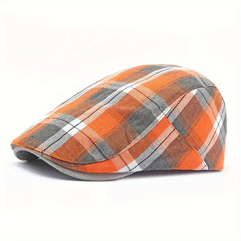 1pc Men&apos;s Classic Plaid Beret Cap, British Beret News Hat Golf Hat