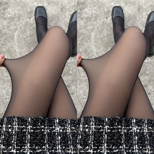 2 Pairs Fake Transparent Tights, Casual Thermal Slim Fit Pantyhose For Fall & Winter, Women's Stockings & Hosiery