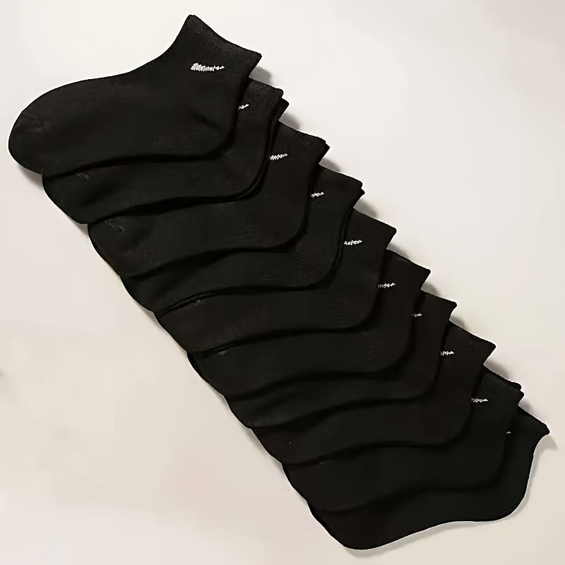 10 Pairs Soft & Comfortable Unisex Ankle Socks with Striped Design - Black & White, Ribbed Cuff, Perfect for Couples, Casual Wear, and Sports, Casual Socks | Striped Socks | Texture