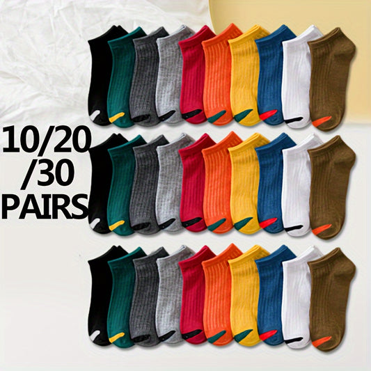10/20/30 Pairs Simple Colorblock Socks, Soft & Lightweight Low Cut Ankle Socks, Women's Stockings & Hosiery