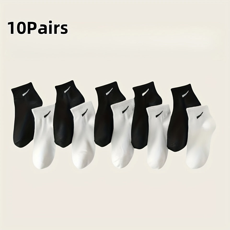 10 Pairs Soft & Comfortable Unisex Ankle Socks with Striped Design - Black & White, Ribbed Cuff, Perfect for Couples, Casual Wear, and Sports, Casual Socks | Striped Socks | Texture