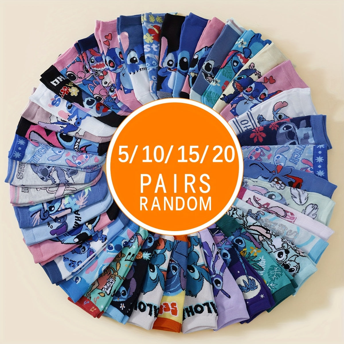 [Fashionable Socks] 5/10/1520 Pairs of Fashionable Women's Short Socks | Funny Cartoon, Stitch, Casual, Suitable for Daily Wear