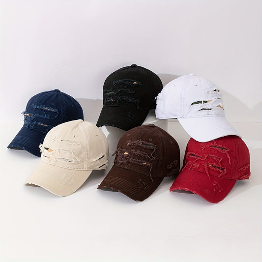 1pc Simple Polyester Baseball Cap, Embroidered Patches, Hole, Washed, Lightweight, Non-Stretch, Hand Wash or Professional Dry Clean, Solid Color, Spring Festival Valentine'S Day Gift