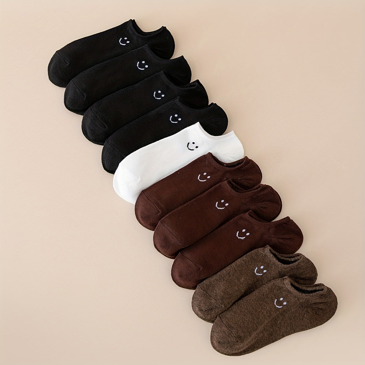 10 Pairs Women'S Black & White joyful Face Ankle Socks - Cute Cartoon Design, Breathable & Comfortable, Machine Washable, Perfect for Casual Attire, Cute Socks, Women'S Socks, Women Black Sock, Black Sock With Smillie Face, White Thick Women'S Sock