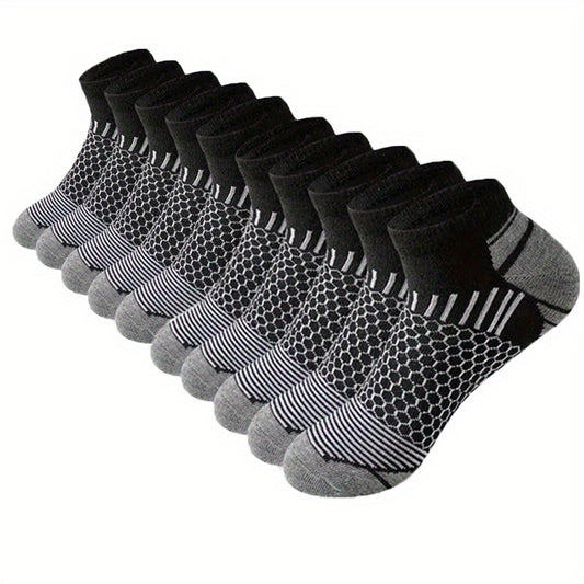 10 Pairs Sweat-absorbing Men's Mid Crew Sport Socks for Basketball Training, Running, and Outdoor Activities