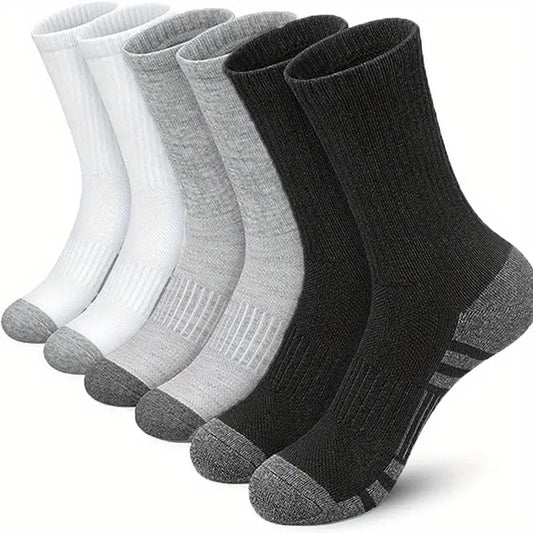 20 Pairs of Men'S Long Crew Socks - Thickened Warm Sports Socks for Winter and Autumn, Enhanced Toe & Heel, Moisture-Wicking, 3 Solid Colors (White/Black/Grey/Black-Gray Stripes), Suitable for Sports, Casual Wear & Outdoor Activities, Breathable Fabric, D
