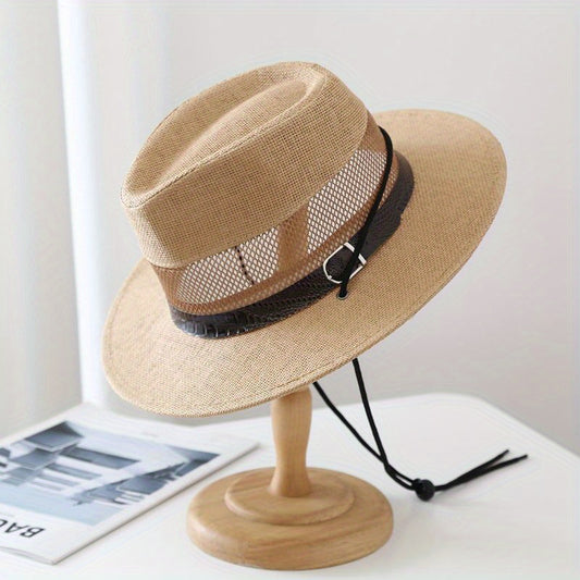 1pc Men'S Breathable Mesh Straw Beach Hat - Lightweight, Cooling Sun Hat with Ventilation Holes, Wide Brim for Outdoor Activities, Beach, Pool, and Travel, Beach Accessories
