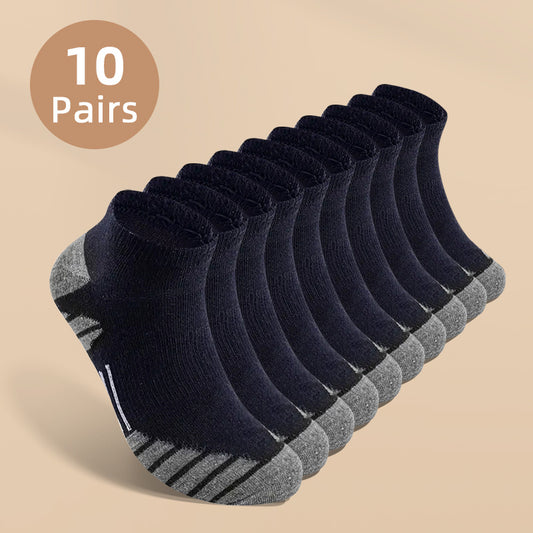 10/20 Pairs Men's Low-Cut Crew Socks - Moisture-Wicking All-Season Breathable Socks with Elastic Ribbed Cuff, Multi-Color Solid Options for Casual & Athletic Wear
